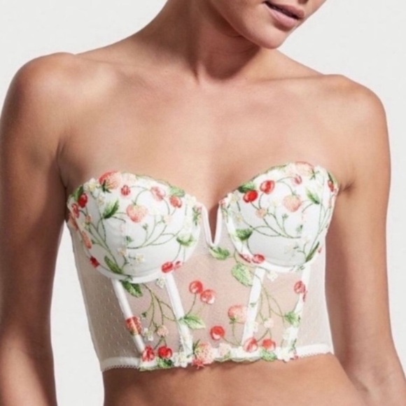 New! Victorias Secret bustier bra top cherries strawberries white 4282 - Picture 2 of 9